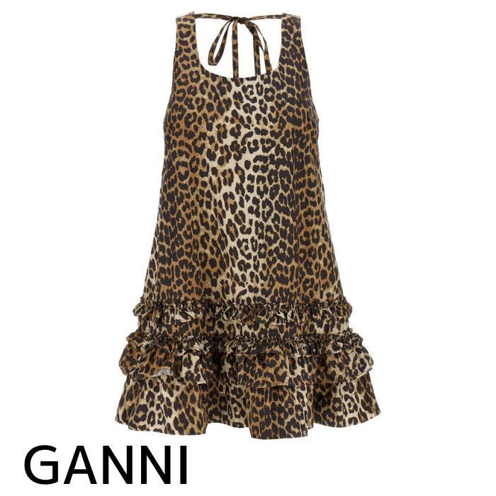 Ganni レオパードプリント ノースリーブ ミニドレス