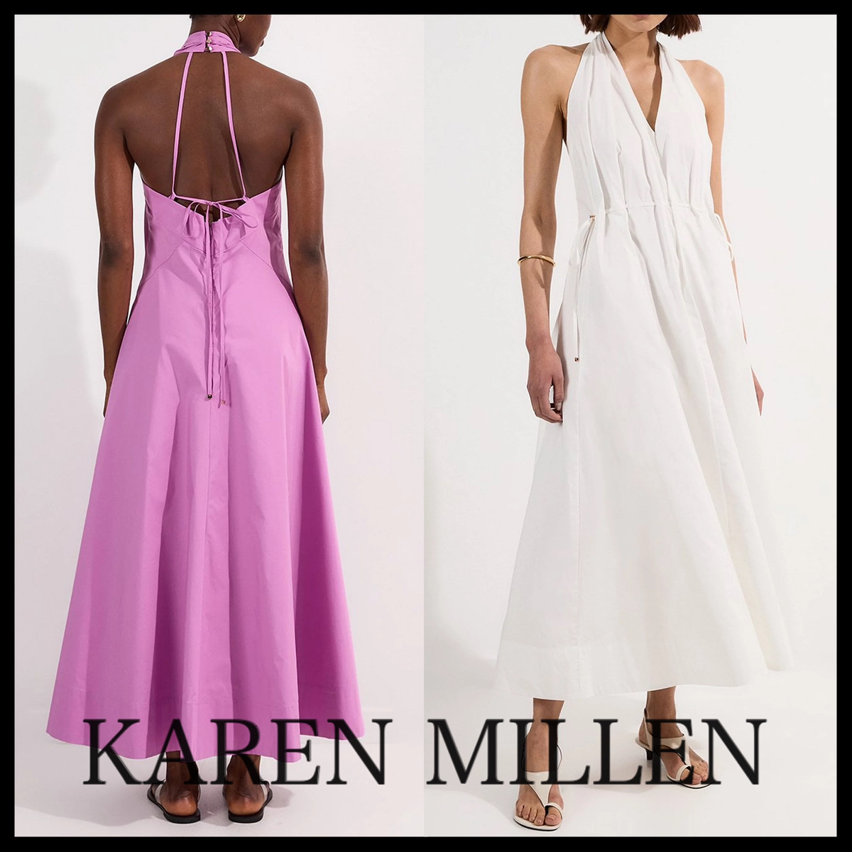 KAREN MILLEN* シャーリング ホルターネック ミディドレス