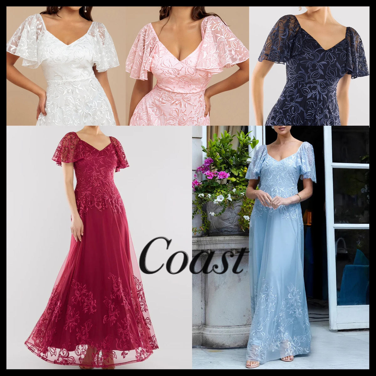 Coast* GODDIVA レース エンブロイダー フリル袖ドレス