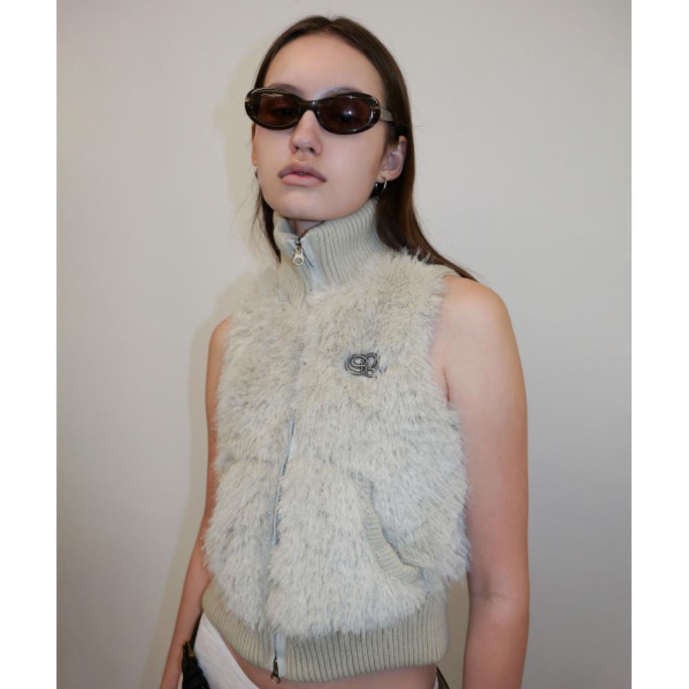 ★SCULPTOR★ Faux Fur ZipUp Vest Pale Gray SC24A128GY