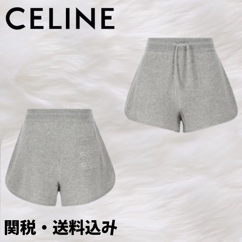 【CELINE】セリーヌ ウール ロゴ ミニショートパンツ グレー