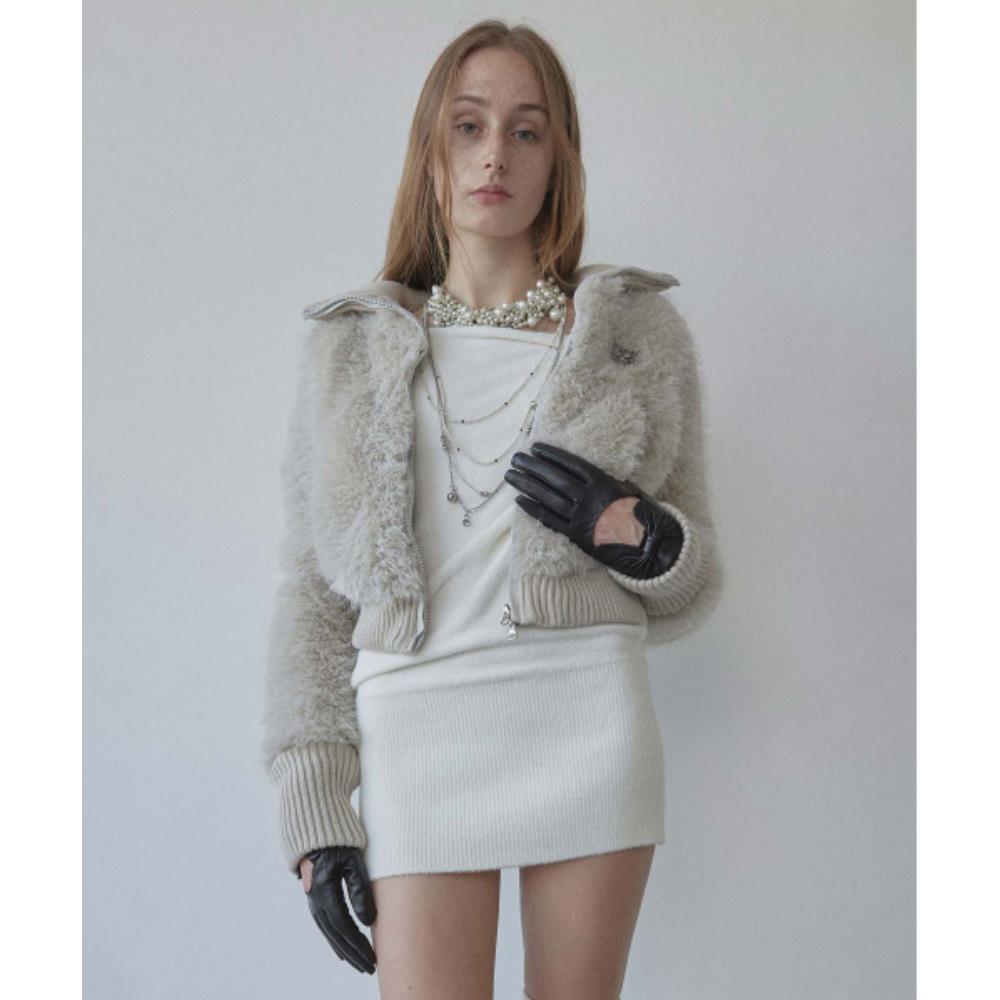 ★SCULPTOR★ Faux Fur ZipUp Jacket Pale Gray SC24A127GY