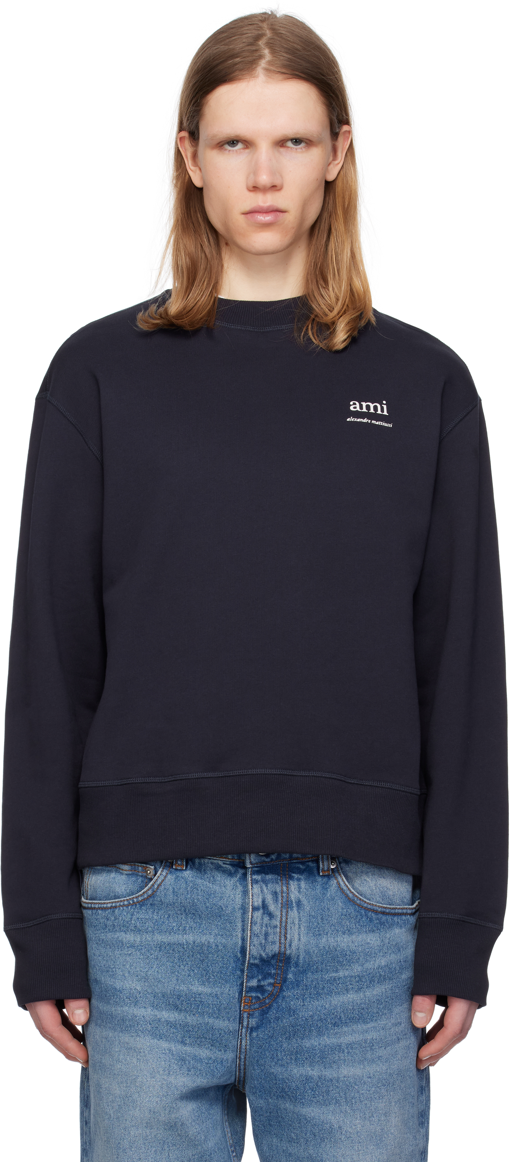 【関税込み】AMI Paris ネイビー コットン スウェットシャツ