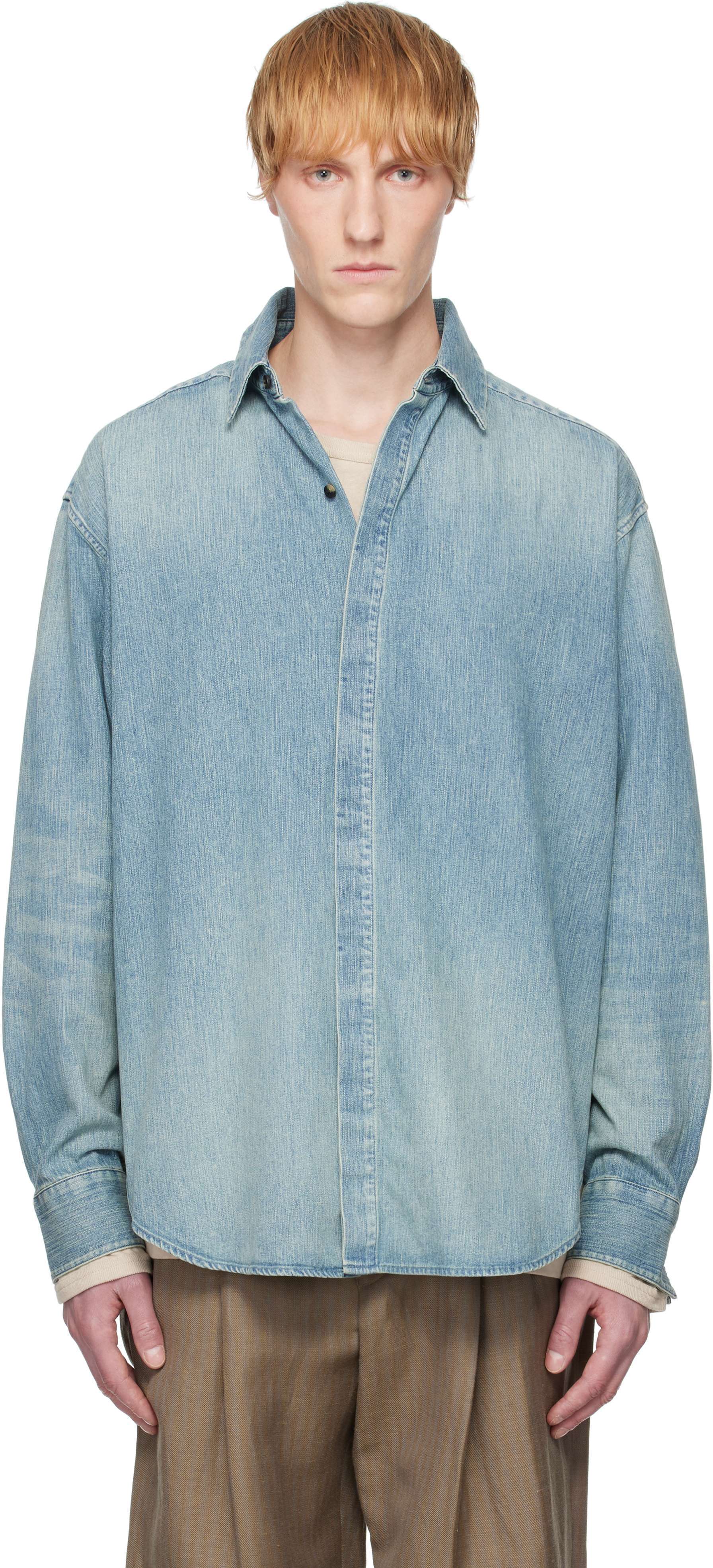 【関税込み】Fear of God ブルー ボタンアップ デニムシャツ