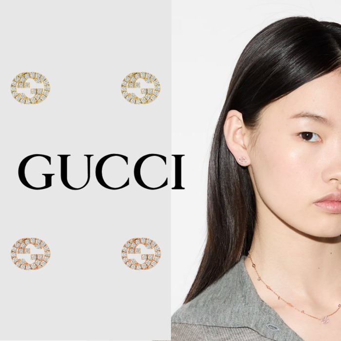 新作【GUCCI】〔インターロッキング〕ダイヤモンド ピアス 全2色