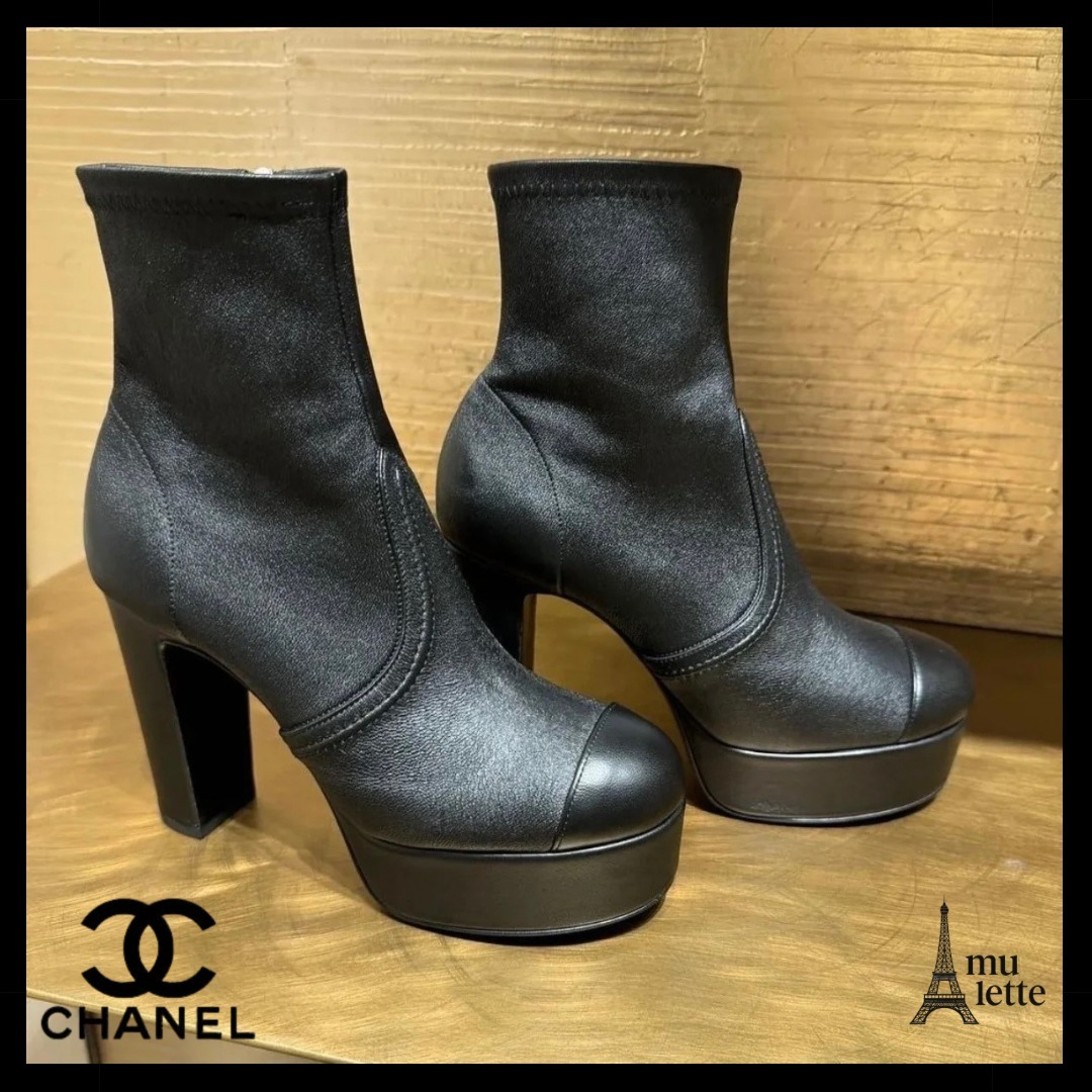安定感のあるチャンキーヒール【CHANEL】ショートブーツ