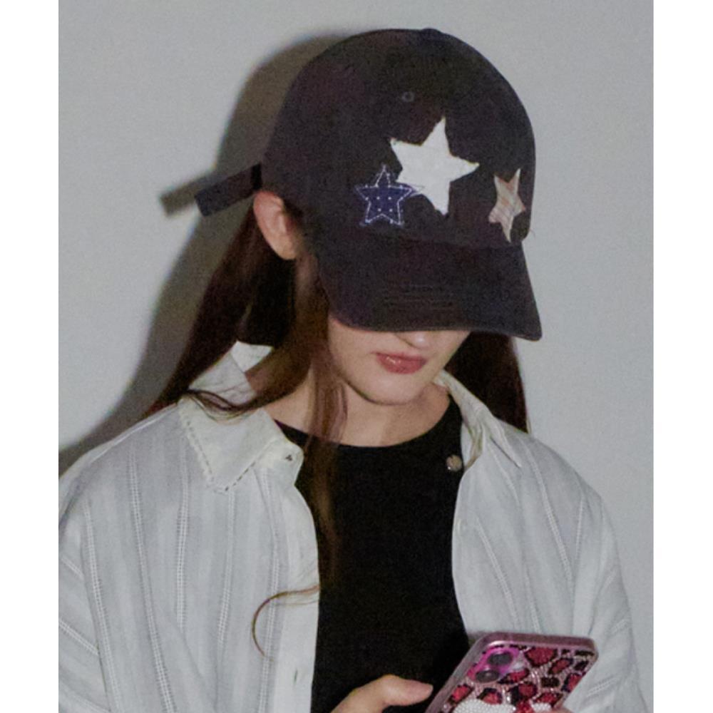 キャップ \"RONRON\" STAR PATCH MIXED APPLIQUE BALL CAP CHARCOAL RR25ABC
