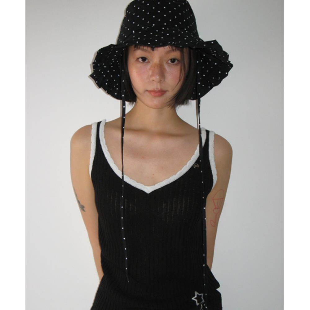 キャップ \"RONRON\" DOT FRILL BUCKET HAT BLACK RR25BHA4615BD