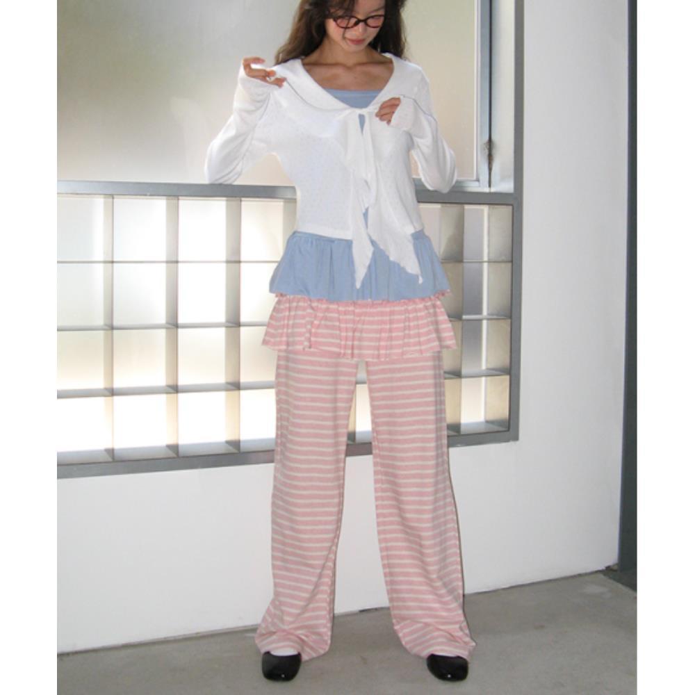 パンツ \"RONRON\" STRIPE CANCAN RUFFLE LAYERED PANTSKIRT PINK RR25APS