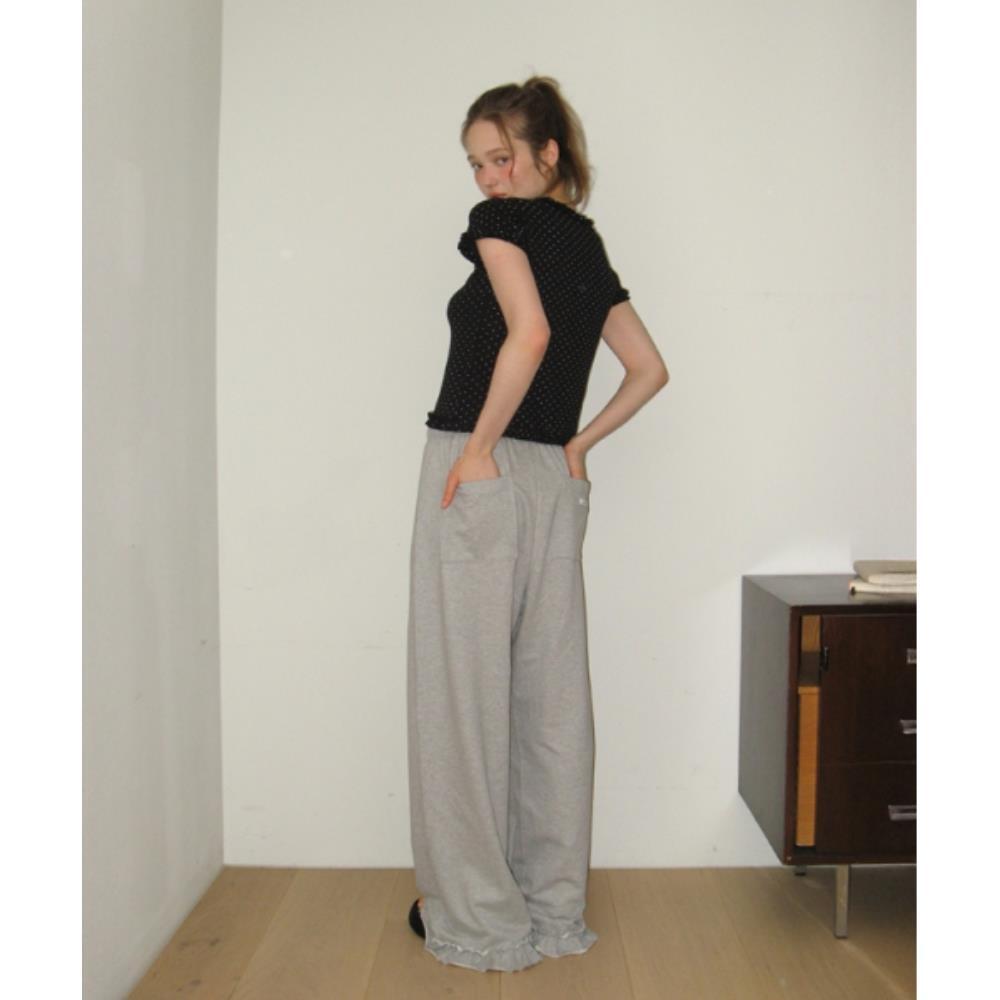 パンツ \"RONRON\" RUFFLE WRAPOVER PANTS MELANGE GREY RR25BPT4242MG