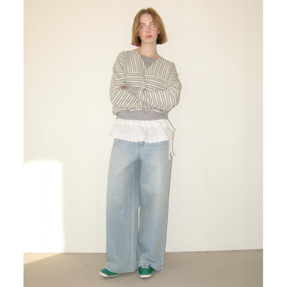 デニム・ジーパン \"RONRON\" BACK HEART STITCH POCKET DENIM PANTS LIGHT BLUE RR2