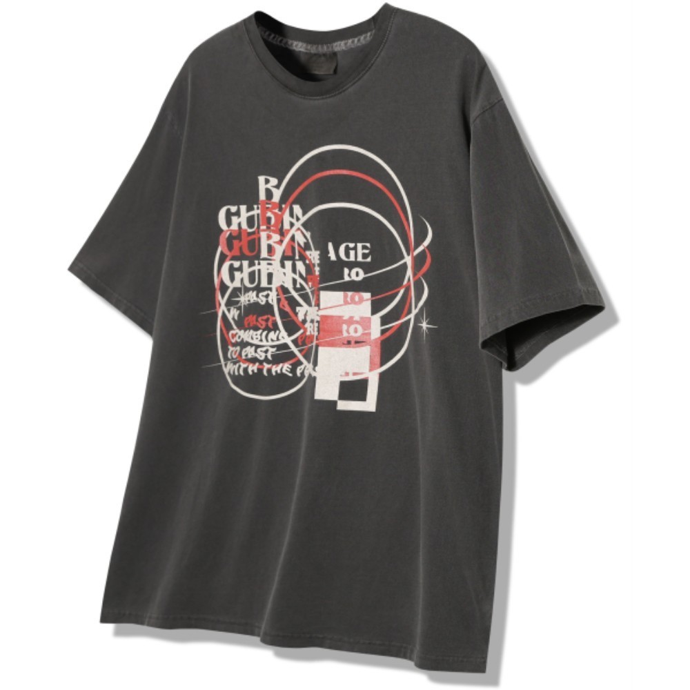 ★GUBIN★ Pigment Error Print Short Sleeve T-Shirt Charcoal