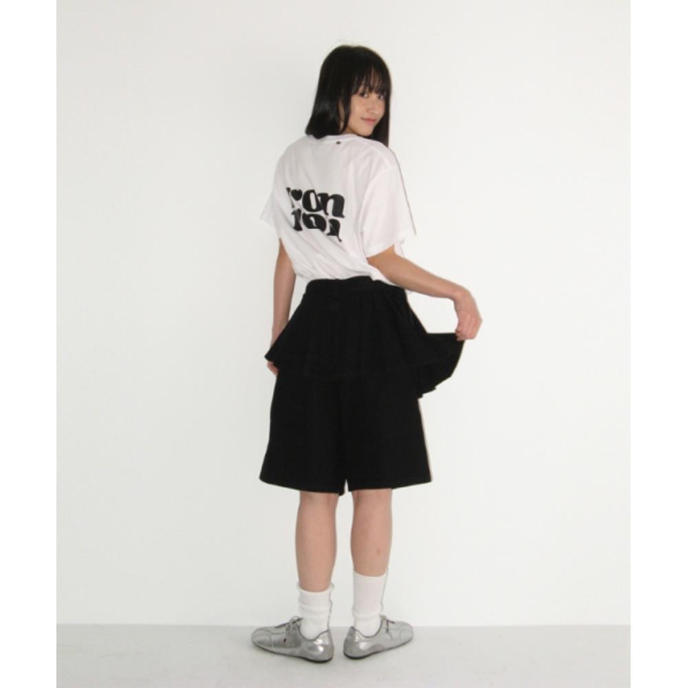 ショートパンツ \"RONRON\" OFF BALANCE PLEAT LAYERED SHORTS PANTS BLACK RR25BP