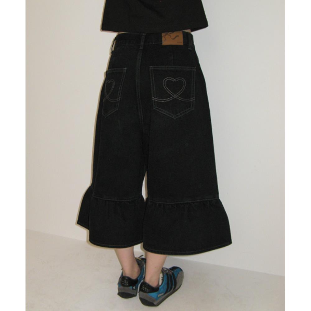 ショートパンツ \"RONRON\" FLOUNCE HEM DENIM PANTS BLACK RR25BDN4241BK