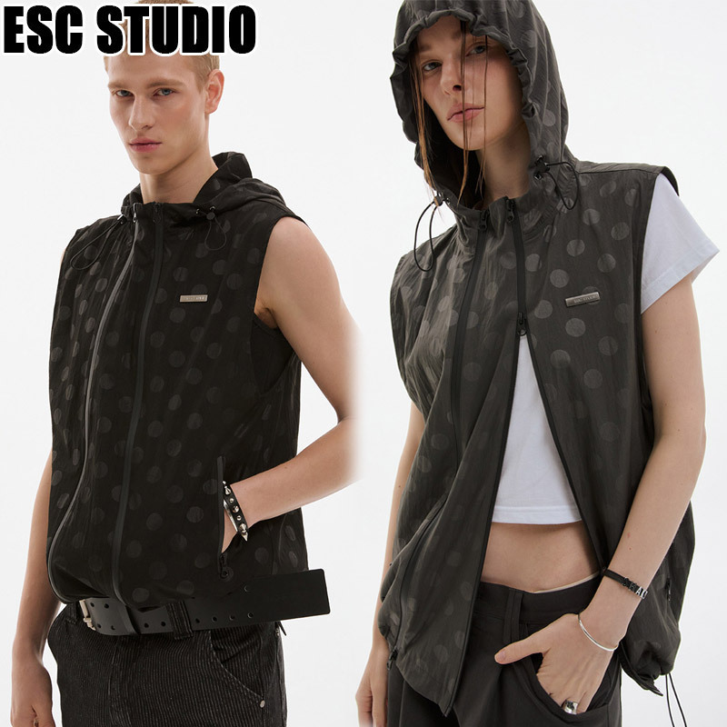 ●ESC STUDIO● twin zipper dot hood vest (2色) unisex