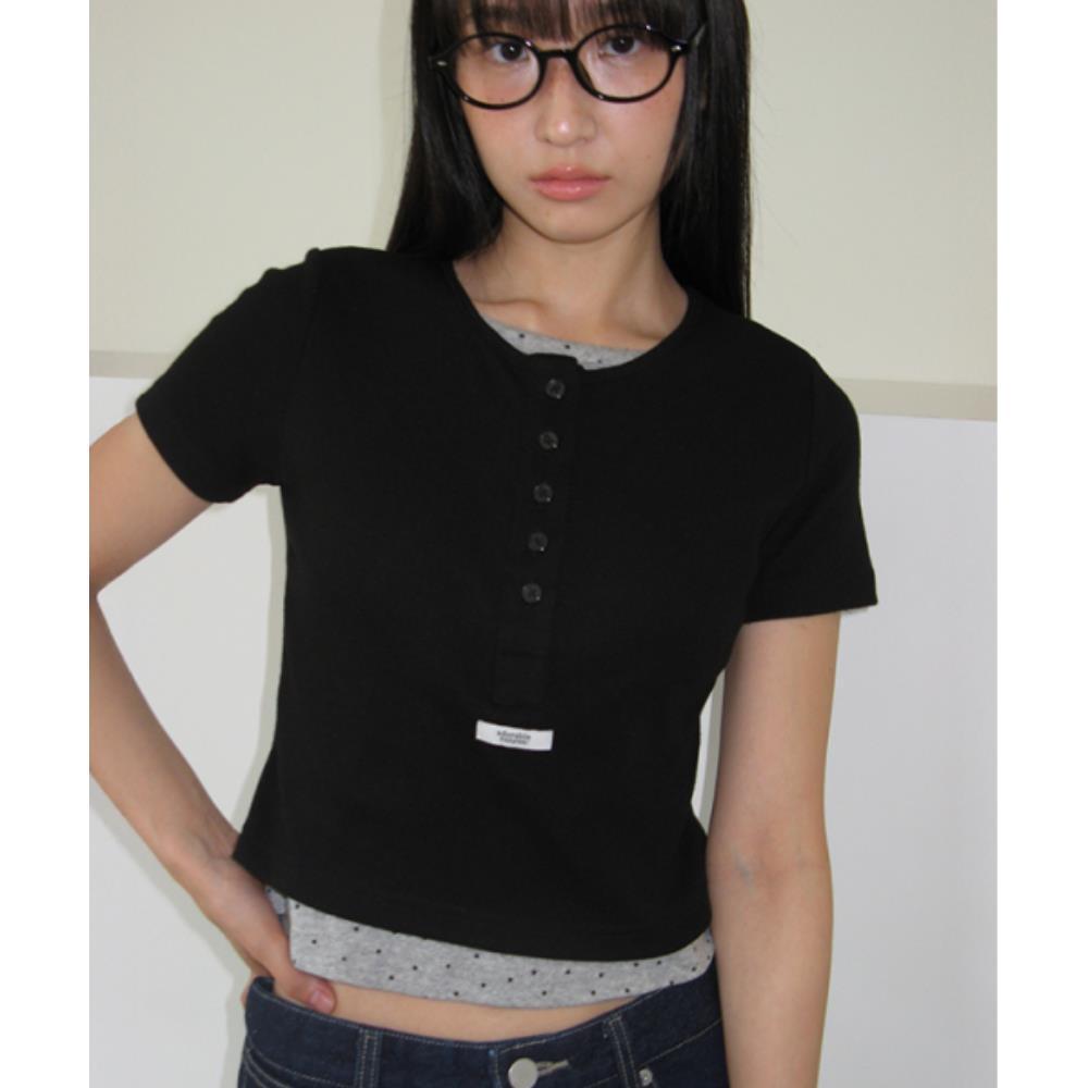 Tシャツ・カットソー \"RONRON\" BUTTON LAYERED CROP HALF T SHIRT BLACK STAR RR25BST