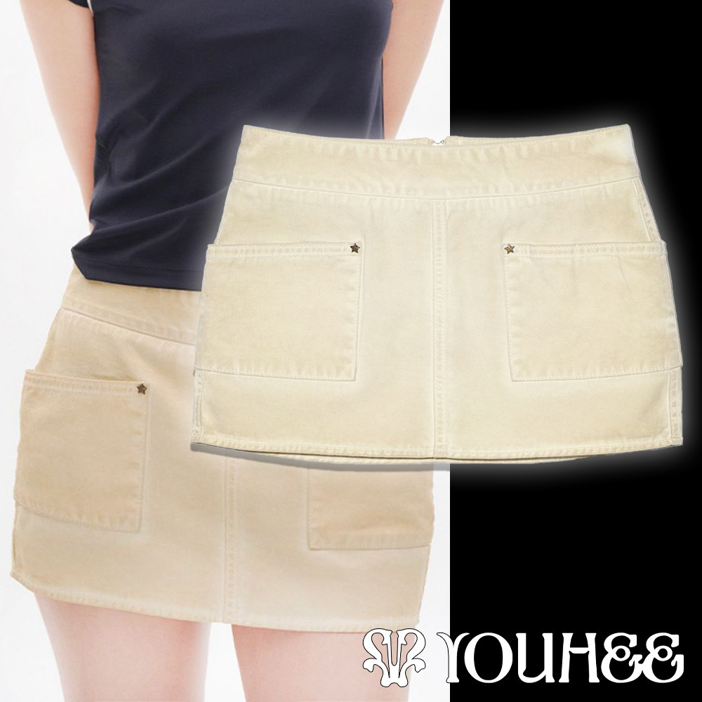 ミニスカート [YOUHEE] COTTON POCKET MINI SKIRTS BEIGE