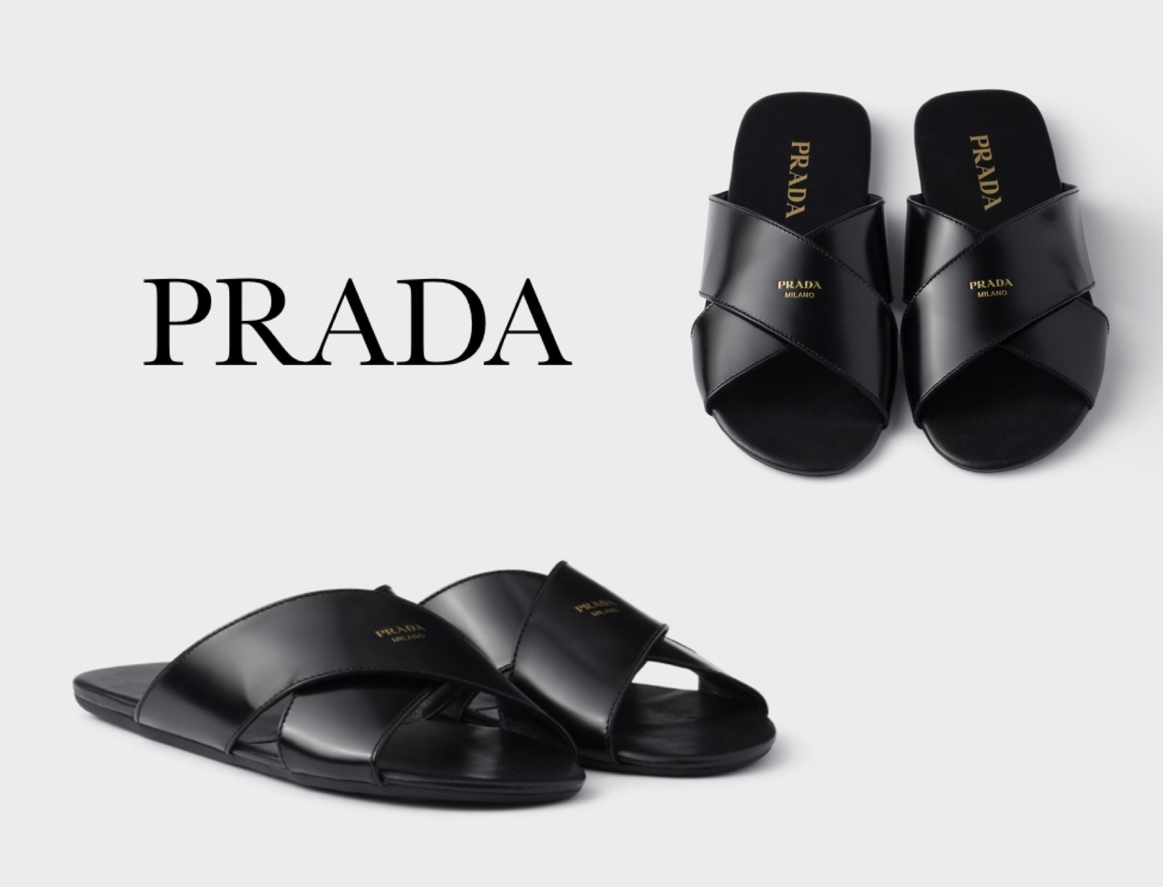 PRADA ブラッシュド レザー スライド サンダル