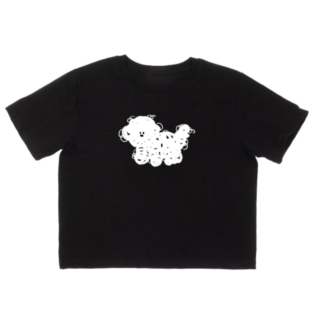 ★AWESOMEUS★ FURRY PUPPY Crop Short Sleeve T-Shirt White 5C