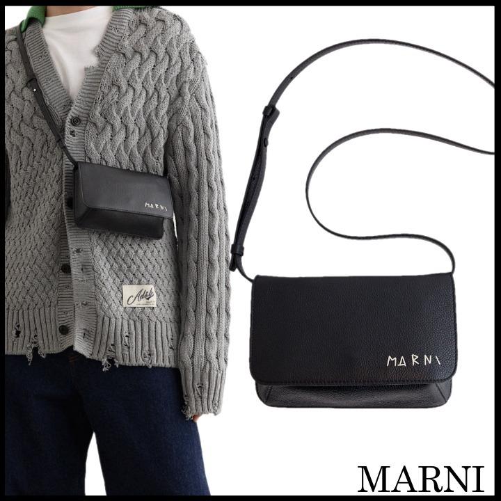 関税送料込◆MARNI マルニ◆ロゴ刺繍 レザーショルダーバッグ