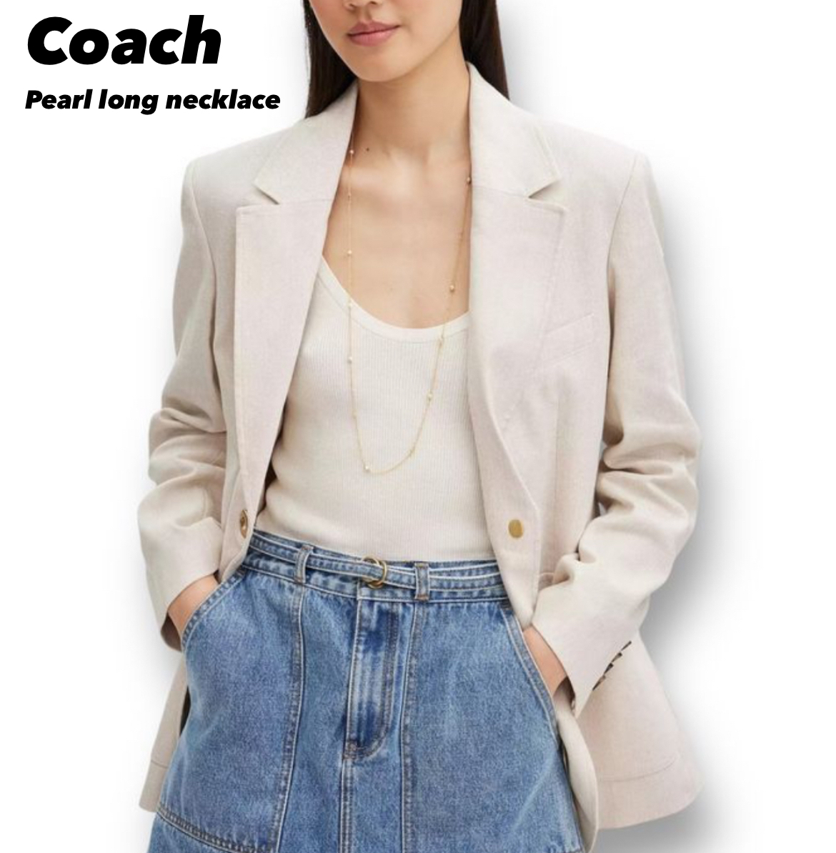 【本物保証】COACH コーチ クラシック パール ロング ネックレス