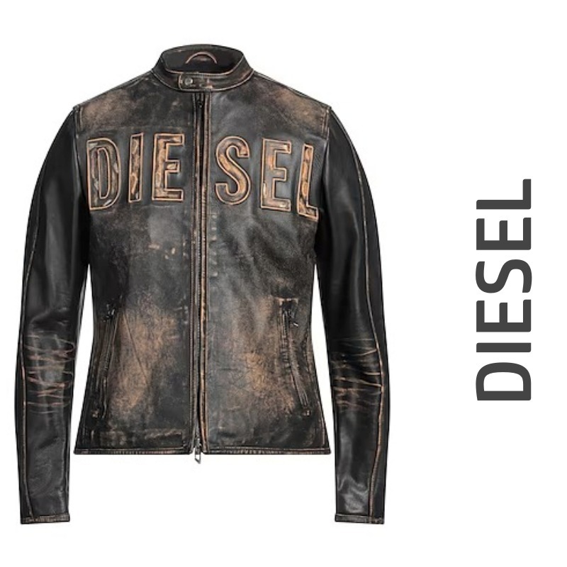 送関込DIESEL/ロゴレザー バイカージャケット ダークブラウン