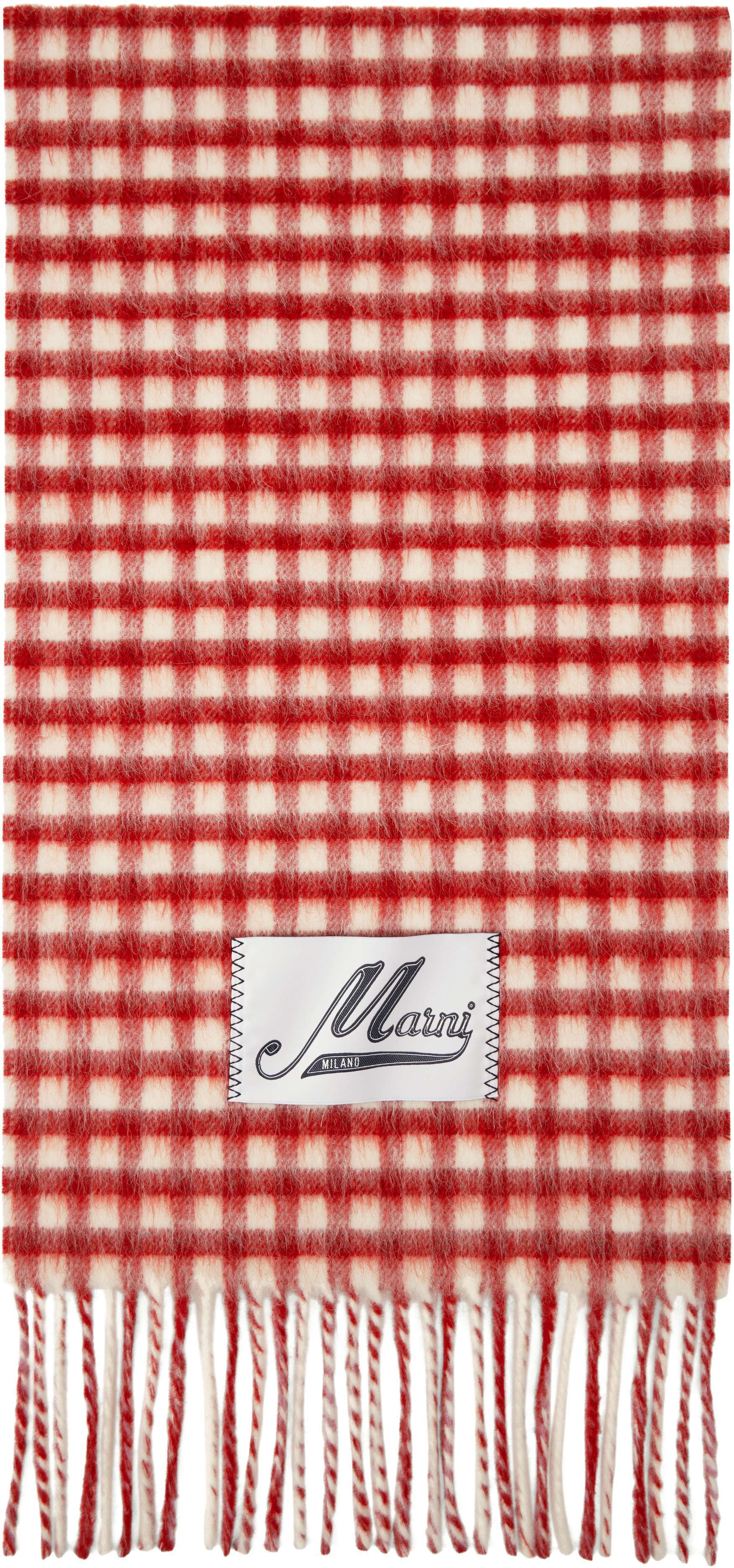 【関税込み】Marni レッド＆ホワイト ダブルチェック マフラー