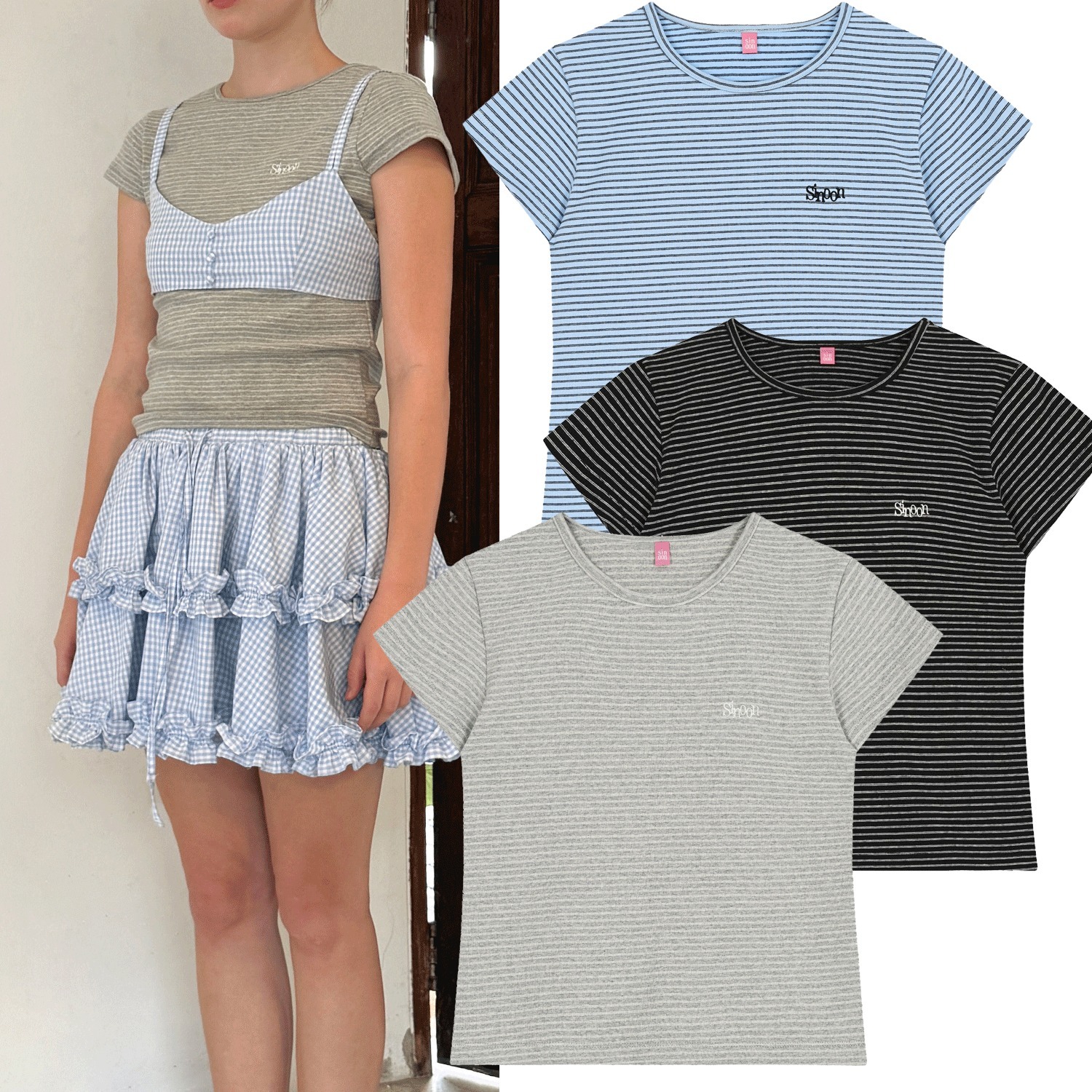 ★sinoon★Stripe Cap Sleeve T-shirt