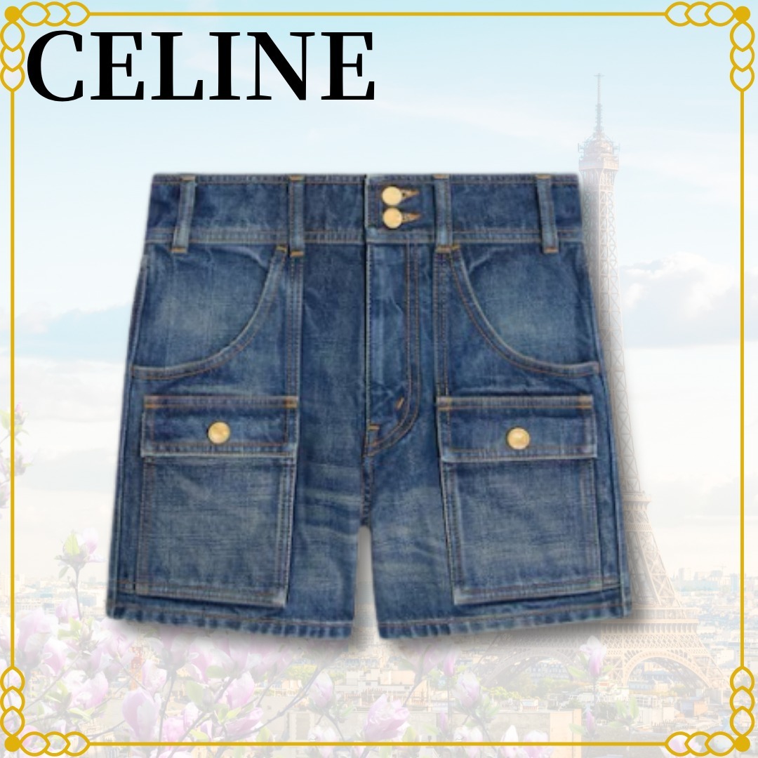 25AW☆直営店CELINE ウォッシュデニム キティショーツ RP06N930F