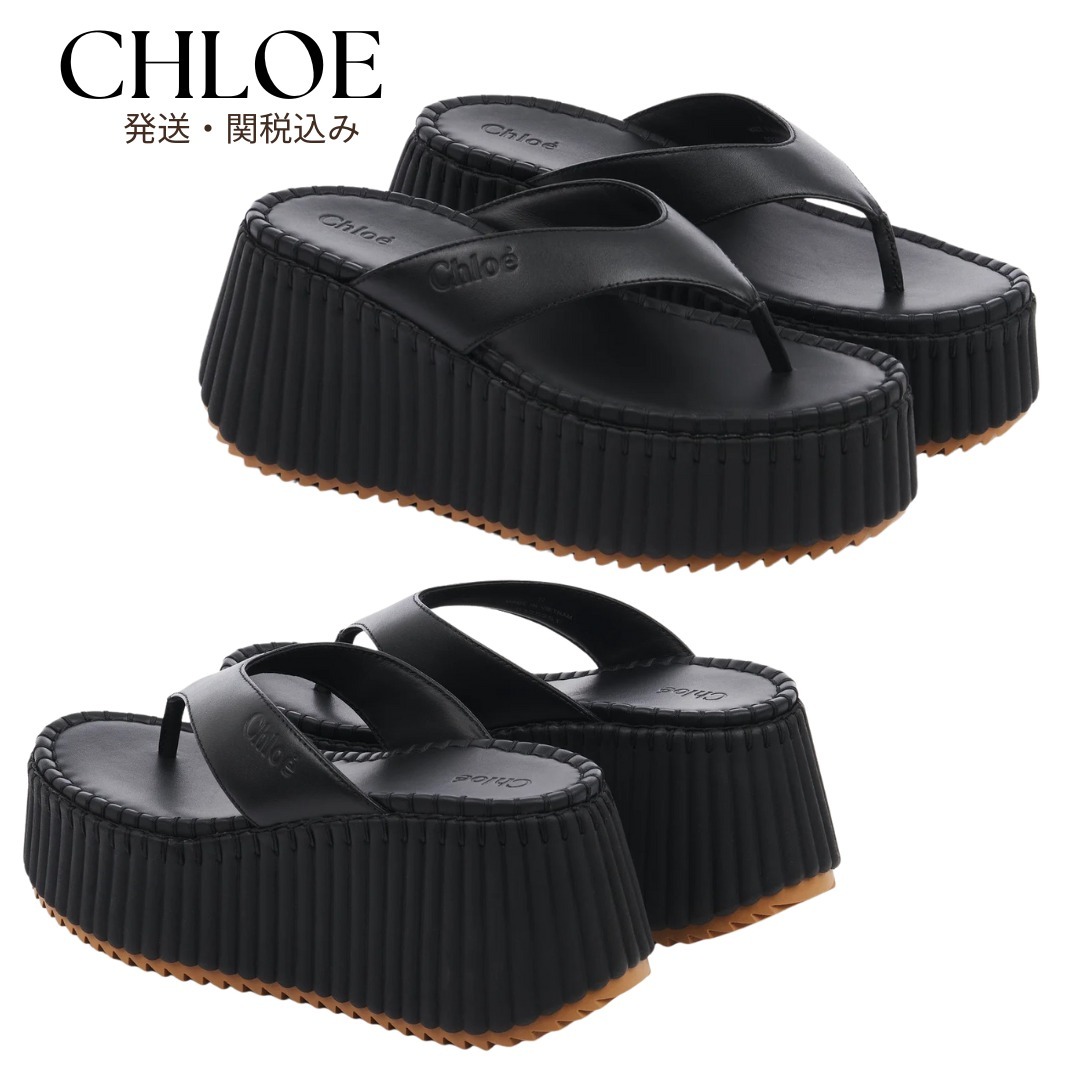 送料関税込み CHLOE レザーサンダル ブラック