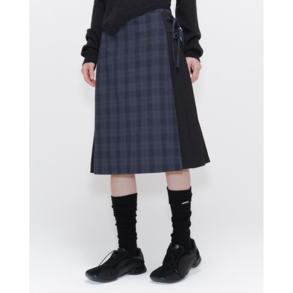 ★ MISEKI SEOUL★ Side bow pleats midi skirt CHECK MSK251SK