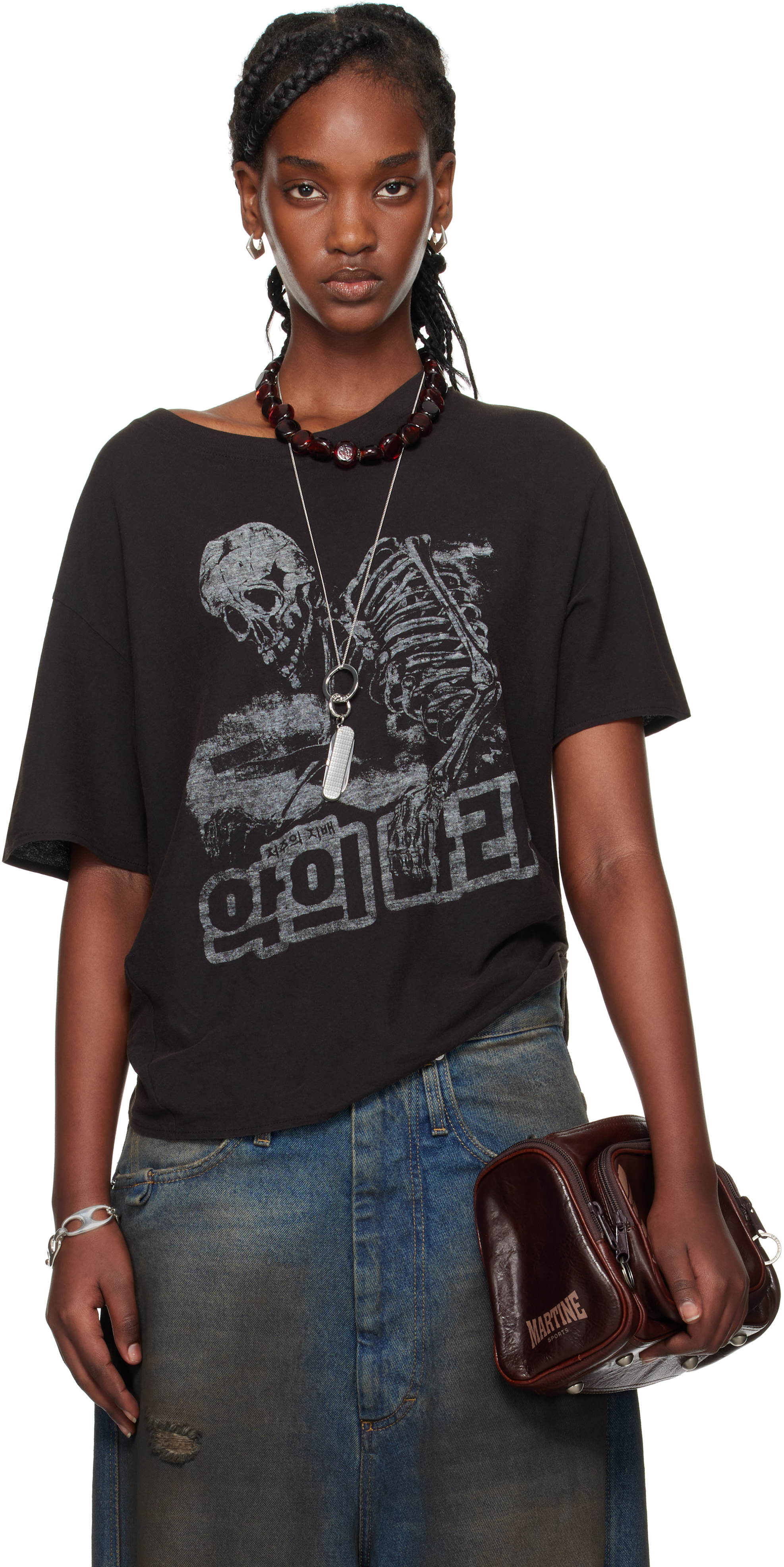 【関税込み】LU'U DAN ブラック Slubby Jersey Tシャツ
