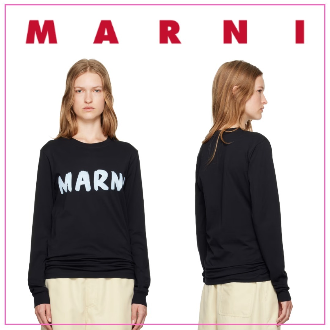 【MARNI】ロゴプリント 長袖Tシャツ＜ロゴ＞＜コットン＞