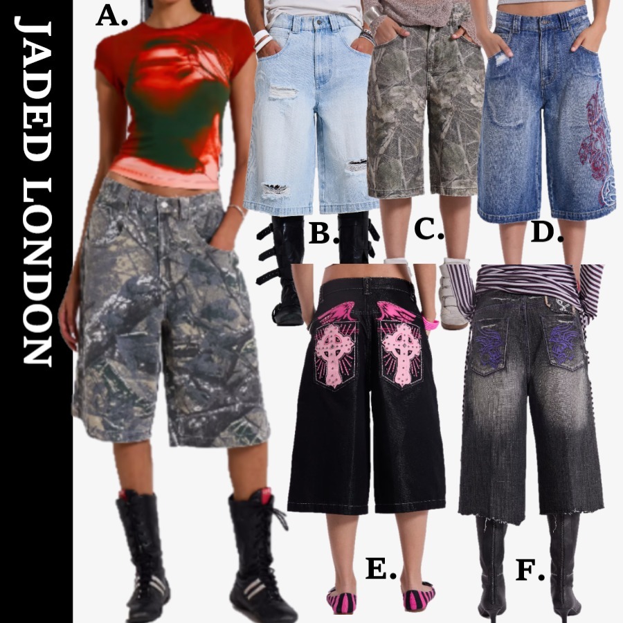 【JADED LONDON】UK発★Camo＆Art ワイド ショートジーンズ