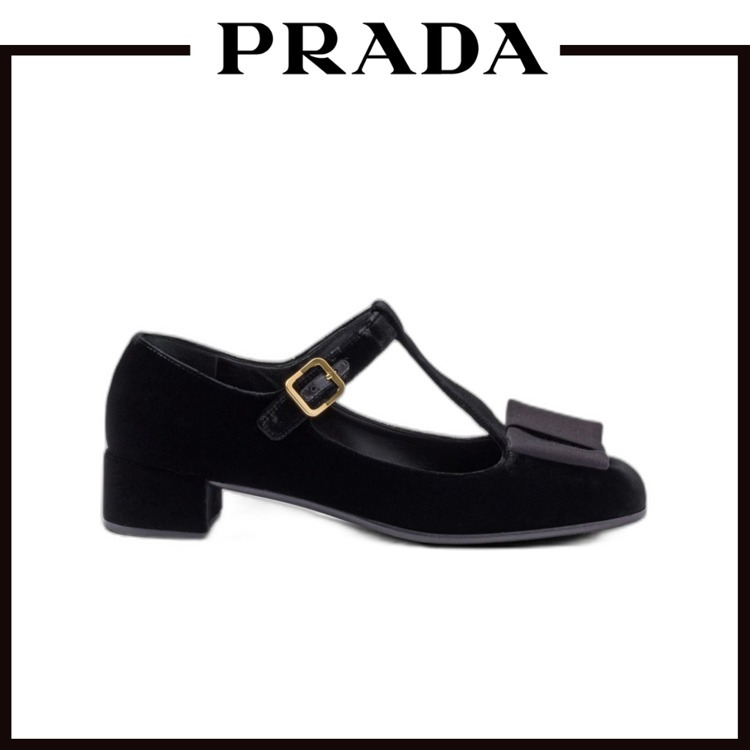 【VIP価格】 PRADA ベルベット パンプス フラットシューズ