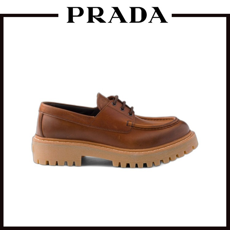 【VIP価格】 PRADA レースアップ レザー ローファー
