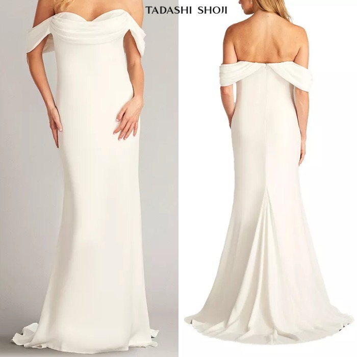 （US発）TADASHI SHOJI Amishta オフショルダー クレープガウン
