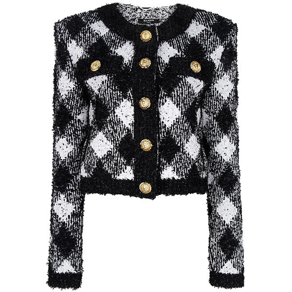ジャケット BALMAIN 24FW Black and White Crop Jacket DF0SK248 KH66 EAB