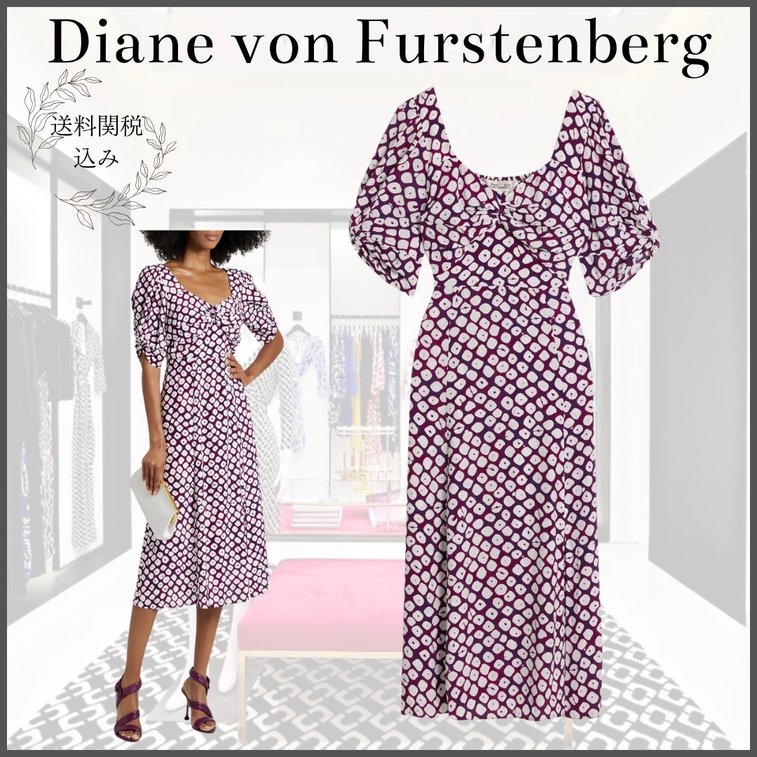 【DIANE VON FURSTENBERG】ツイスト&プリント ミディワンピース
