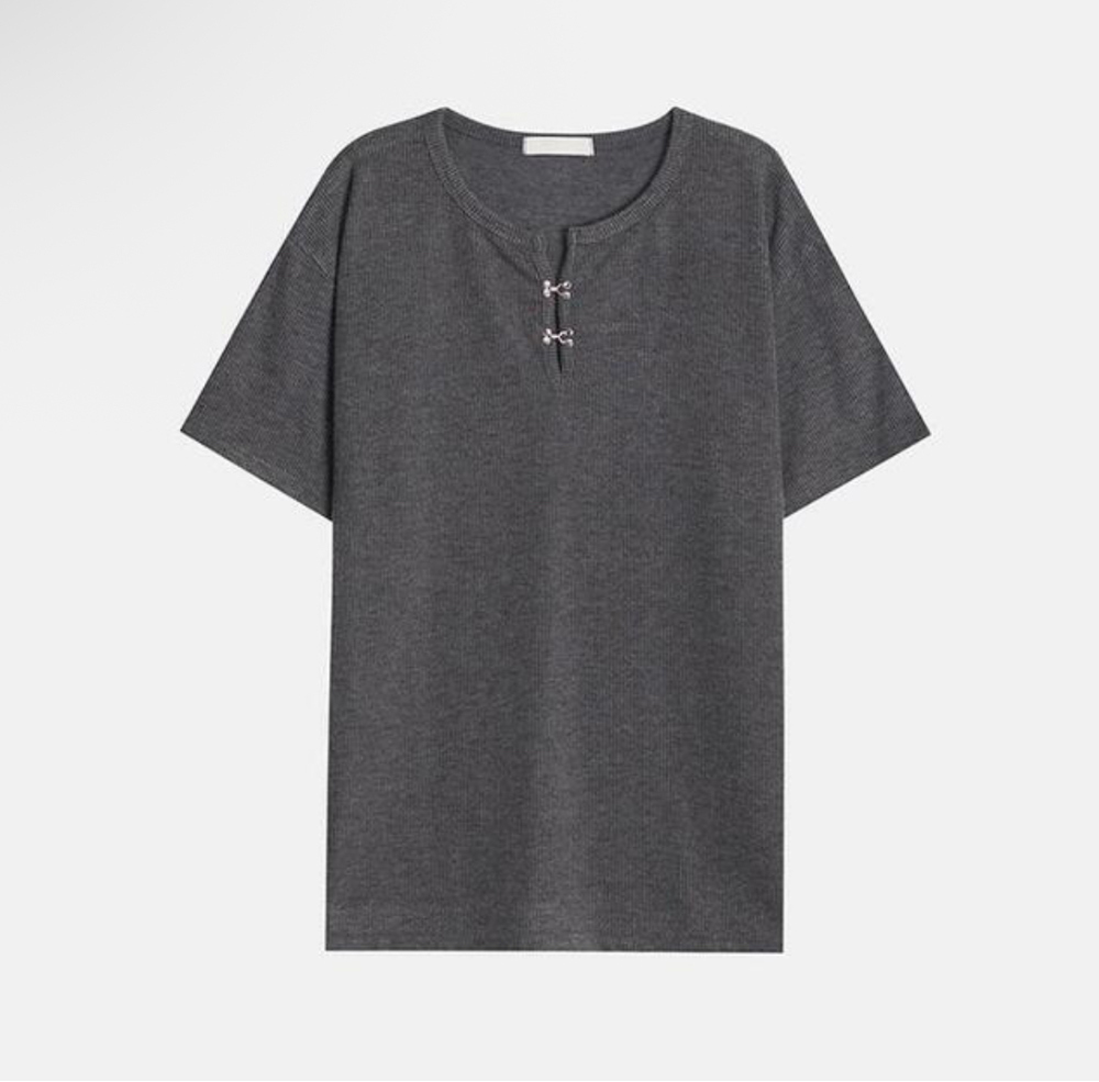 Tシャツ・カットソー IONSEOUL Rookie Hook HenleyNeck Short Sleeve TShirt JP5D0011