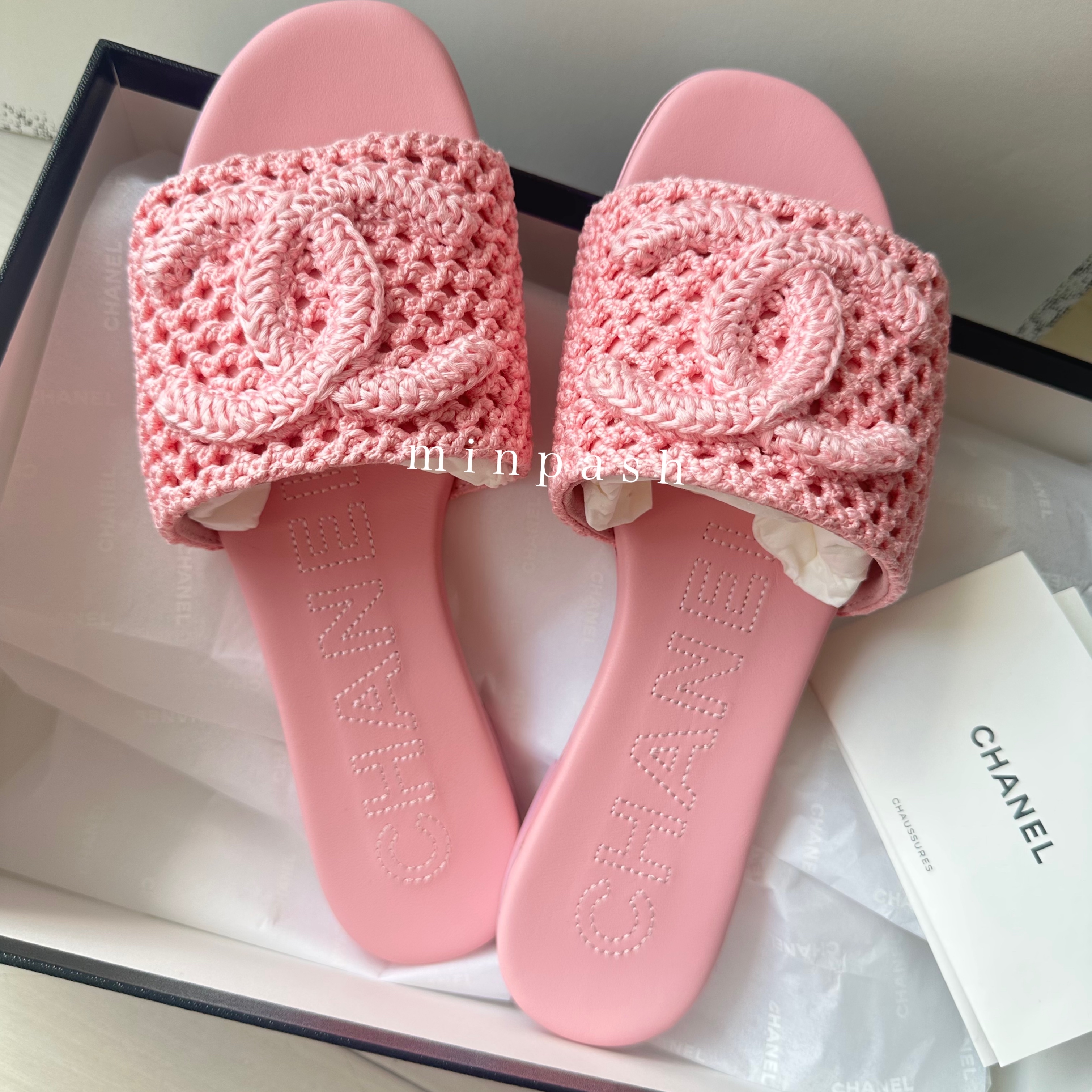 CHANEL ♡ 定価以下 ココビーチ 鍵編み ミュール ピンク 37