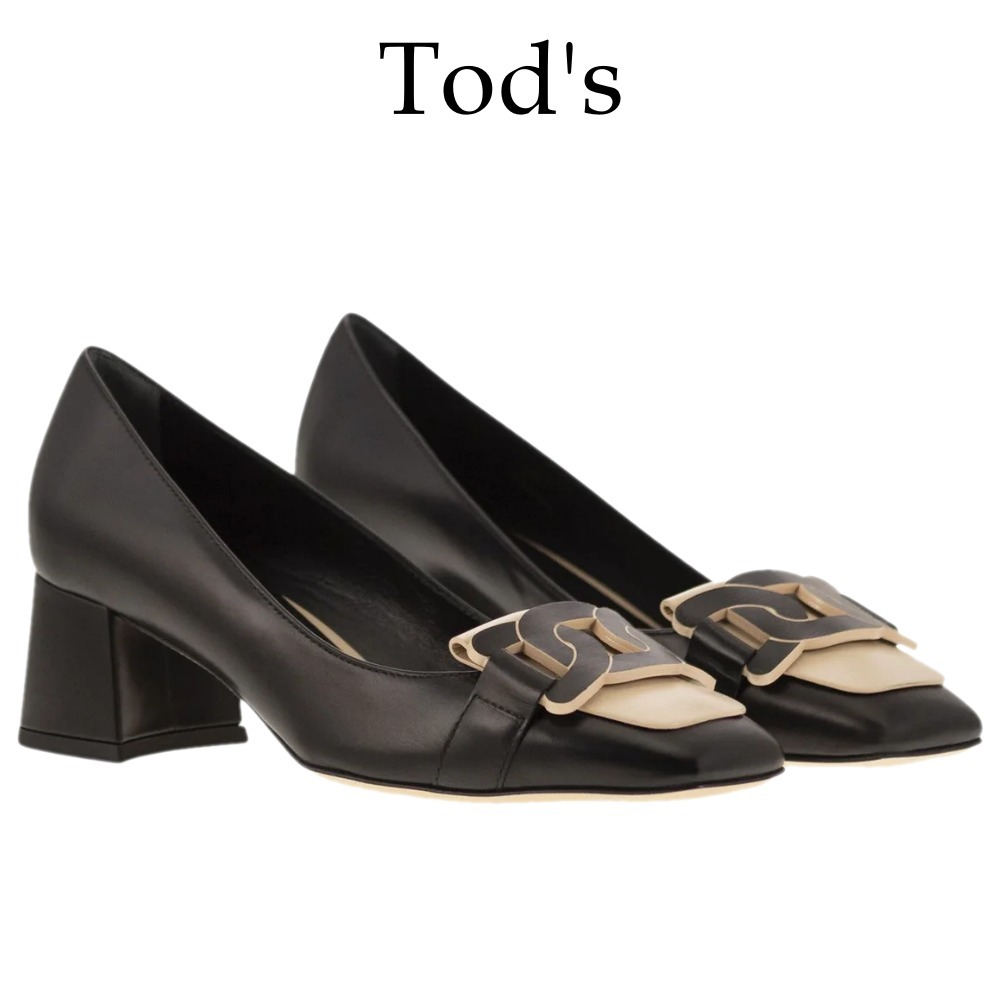 【Tod's】トッズスクエアトゥ ブロックヒール パンプス