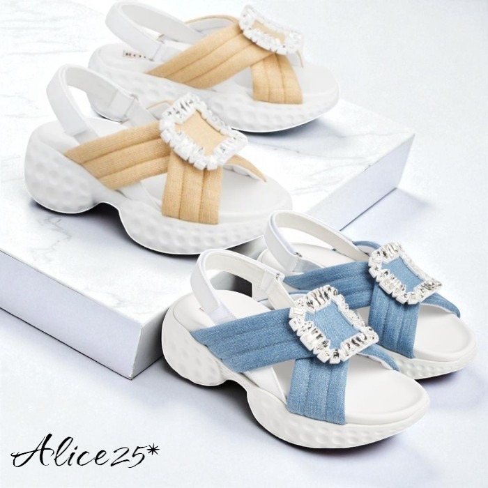 ROGER VIVIER/Viv' Run クリスタルバックル サンダル 厚底 夏