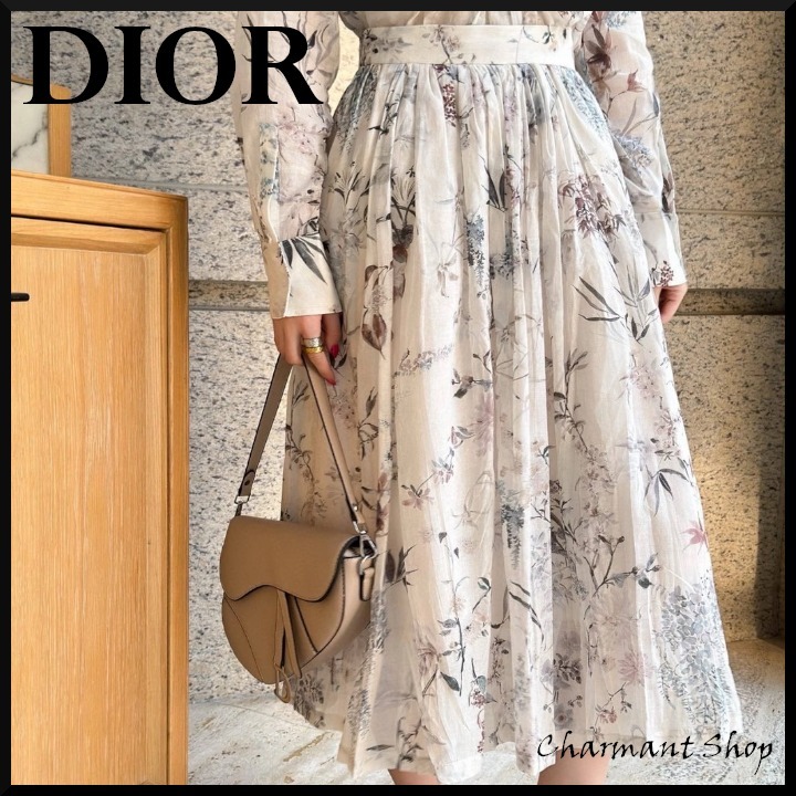 【DIOR】☆花柄がフェミニン☆ プリーツ ミディスカート
