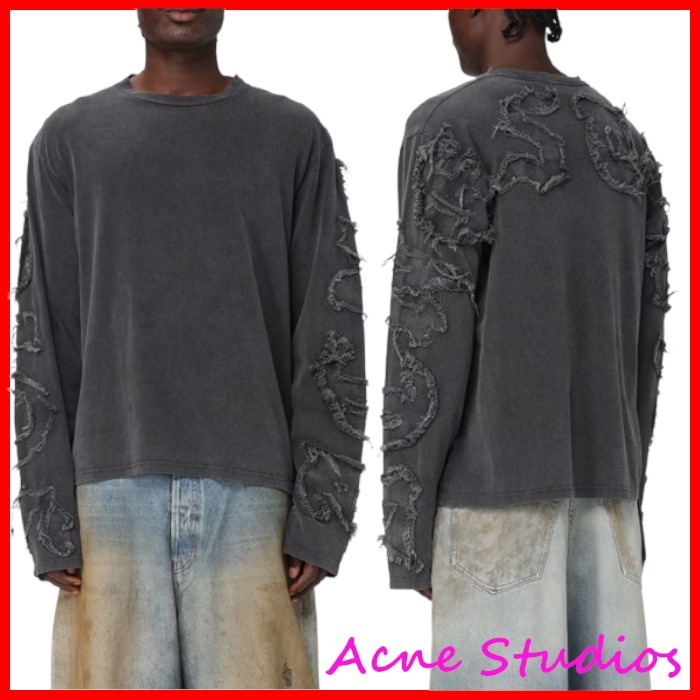 Acne Studios ロゴ ロングスリーブ ガーメントダイ 長袖 Tシャツ