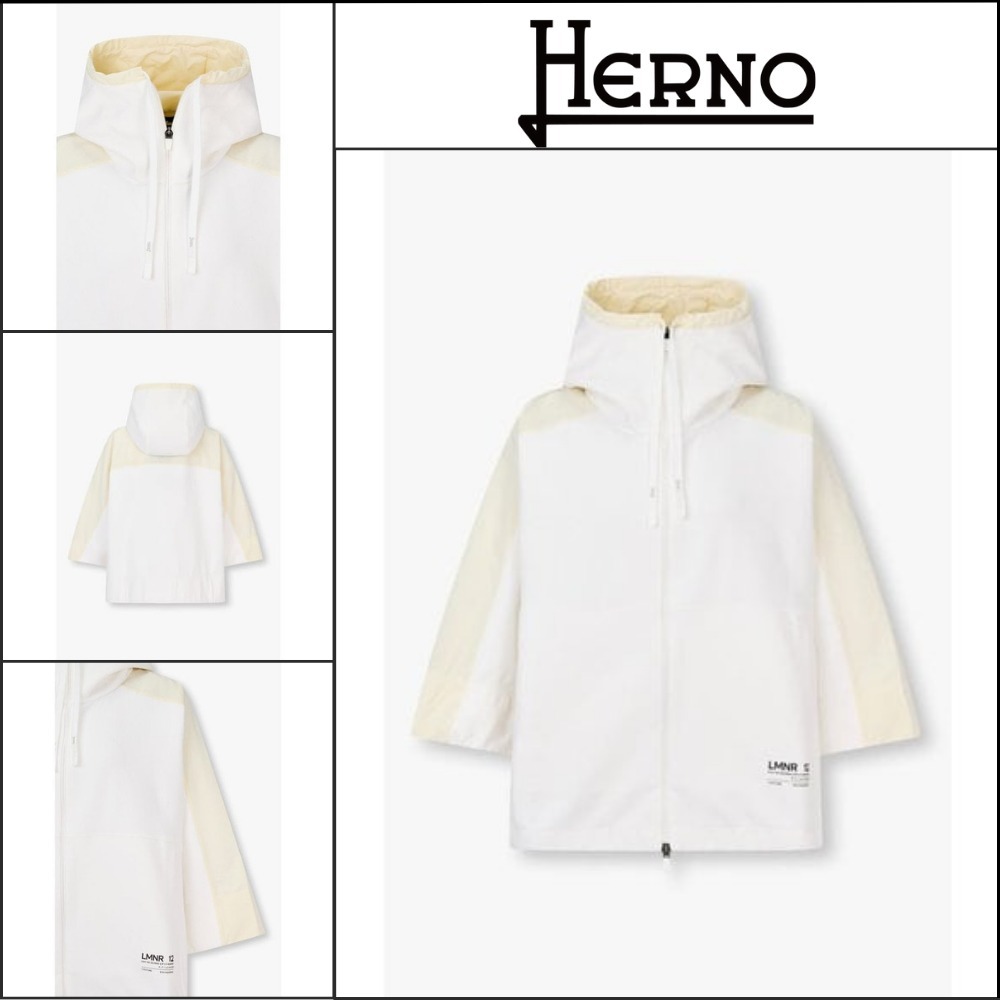 ◆正規品◆HERNO バイカラー ハイネック フーディ 白 きれいめ