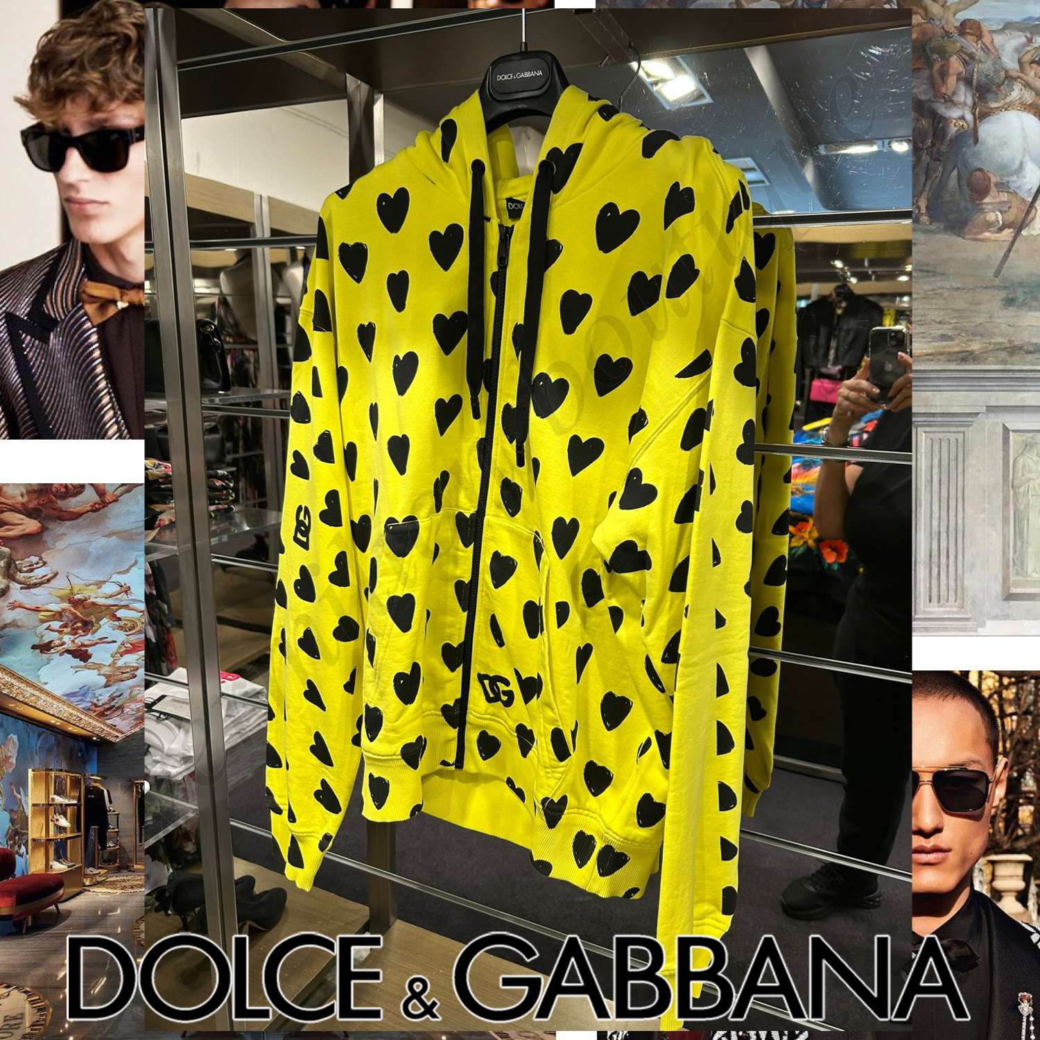 Dolce & Gabbana DG ハートプリント ジップ フーディ パーカー