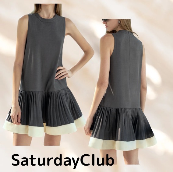 SaturdayClubコントラストヘムプリーツドロップウエストドレス