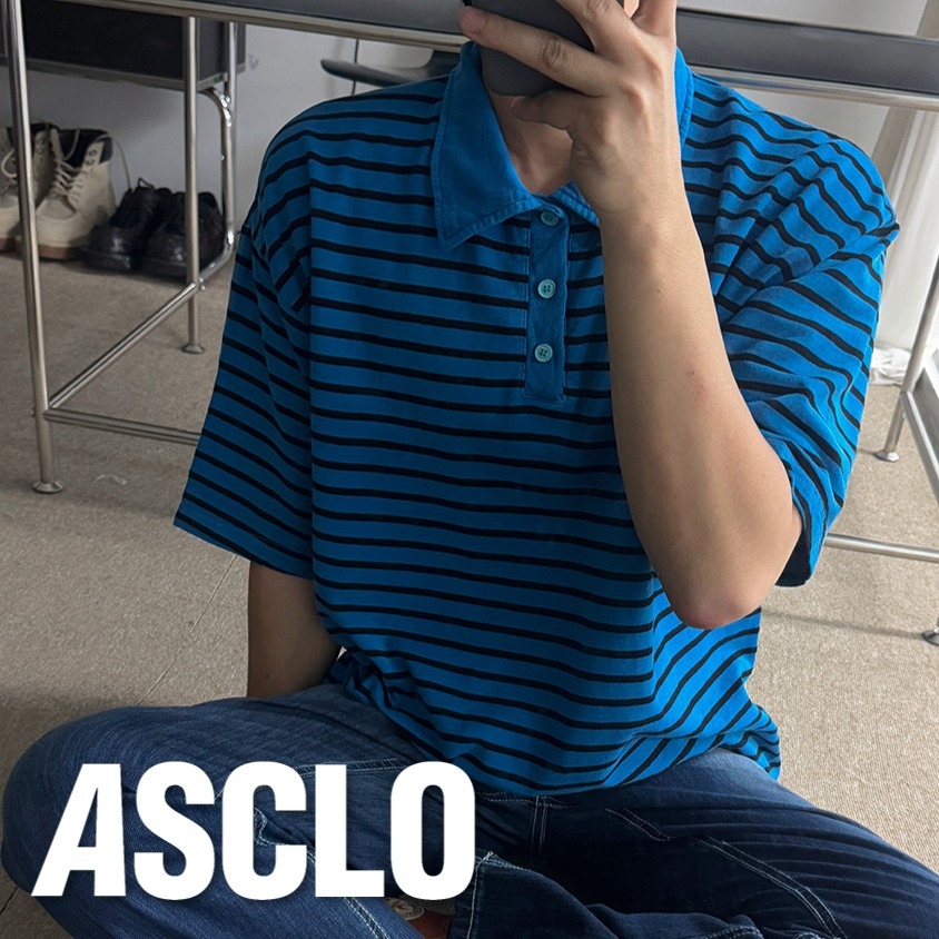 Tシャツ・カットソー ASCLO Pig Border Collar Short Sleeve T Shirt (4color)