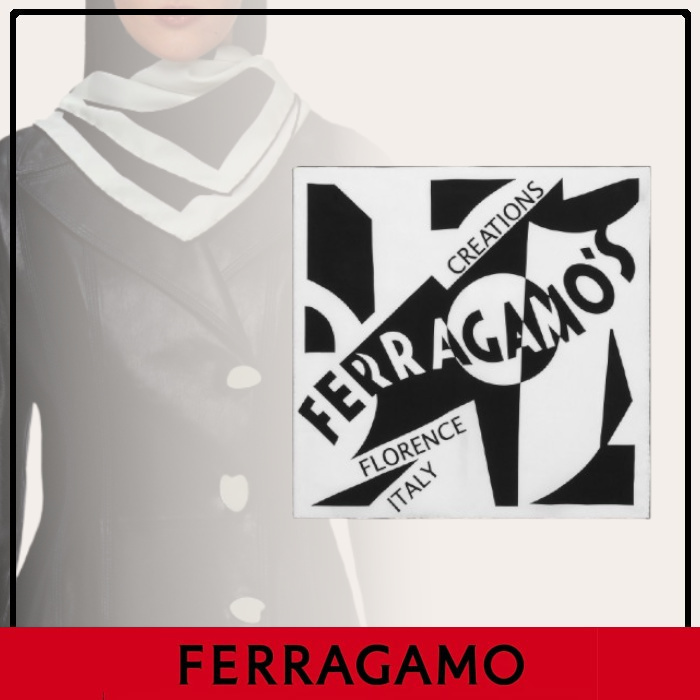 国内直営 FERRAGAMO ロゴデザイン シルク スクエア スカーフ